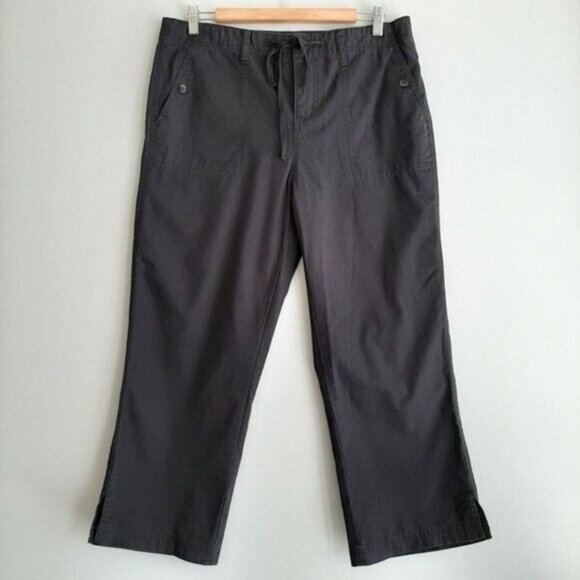 CALVIN KLEIN 100% Cotton Casual Straight Leg Crop Pants Navy Sz 10 - Picture 2 of 9